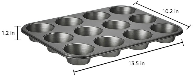 Alt view image 3 of 6 - Nonstick Muffin Pan, Set of 2, Sturdy, Oven Safe, Bakes Evenly, Easy to Clean, 12 Cups, Gray, 13.9x10.55x1.22"