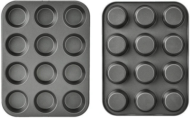 Alt view image 5 of 6 - Nonstick Muffin Pan, Set of 2, Sturdy, Oven Safe, Bakes Evenly, Easy to Clean, 12 Cups, Gray, 13.9x10.55x1.22"