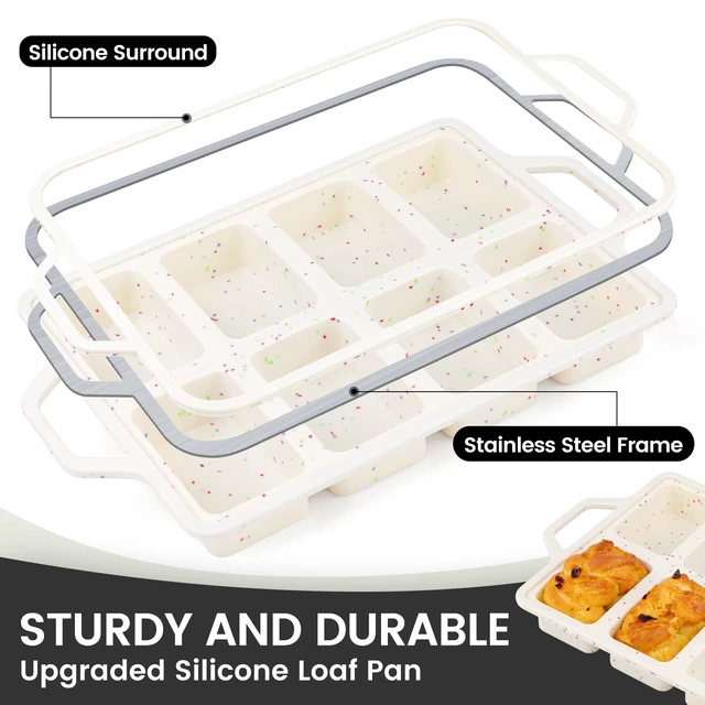 Alt view image 2 of 7 - 2 Pack Mini Silicone Loaf Pans with Metal Reinforced Frame, 8-Cavity | Non-Stick Easy Release Heat Resistant Bakeware, Reusable Small Mini Banana Bread & Cake Baking Pans for Daily Baking