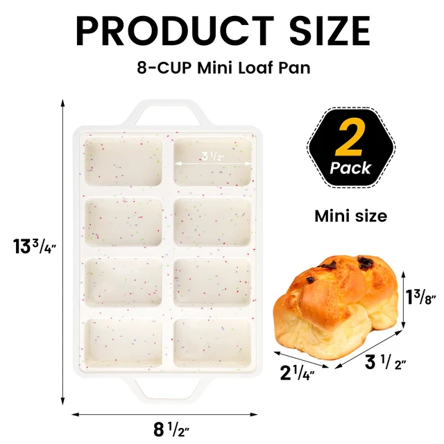 Alt view image 3 of 7 - 2 Pack Mini Silicone Loaf Pans with Metal Reinforced Frame, 8-Cavity | Non-Stick Easy Release Heat Resistant Bakeware, Reusable Small Mini Banana Bread & Cake Baking Pans for Daily Baking