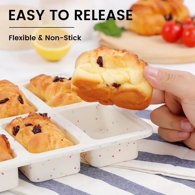 Alt view image 5 of 7 - 2 Pack Mini Silicone Loaf Pans with Metal Reinforced Frame, 8-Cavity | Non-Stick Easy Release Heat Resistant Bakeware, Reusable Small Mini Banana Bread & Cake Baking Pans for Daily Baking
