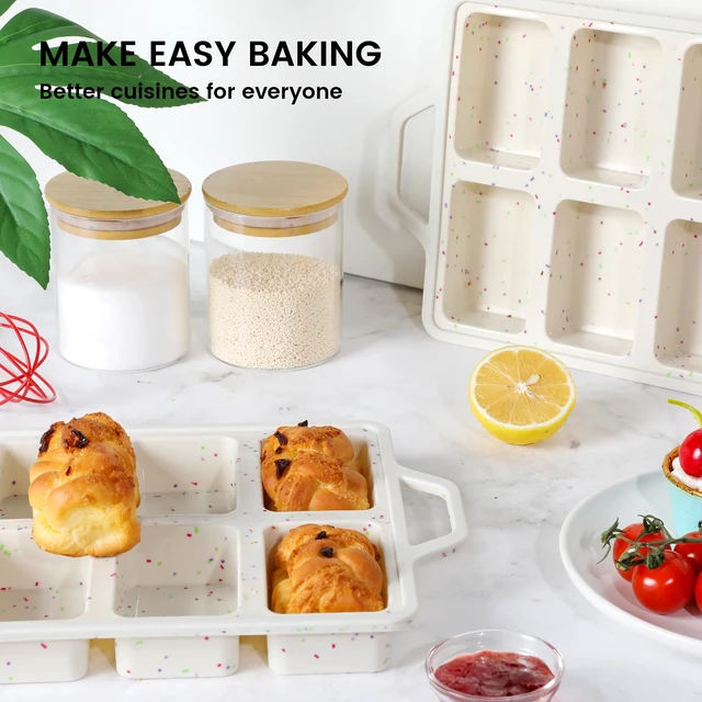 Alt view image 7 of 7 - 2 Pack Mini Silicone Loaf Pans with Metal Reinforced Frame, 8-Cavity | Non-Stick Easy Release Heat Resistant Bakeware, Reusable Small Mini Banana Bread & Cake Baking Pans for Daily Baking