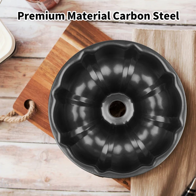 Alt view image 3 of 7 - 9.5" Non-Stick Carbon Steel Fluted Tube Cake Pan | For Pound Cake Jello Gelatin Flan Chocoflan, Heavy Duty, Non-Stick Easy Release, Sturdy Baking pan
