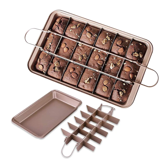 Alt view image 2 of 7 - Brownie Pan with Dividers, Non Stick Baking Pan Sets, Carbon Steel Bakeware Tray with Grips for Oven Baking, 18 Pre-Cut Square Molds for Brownies (12'' X 8'' X 2'')