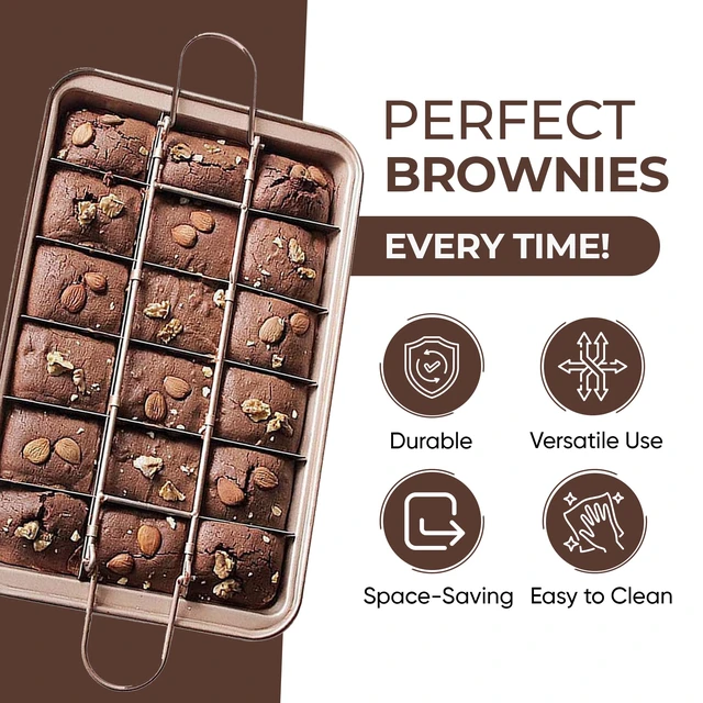 Alt view image 5 of 7 - Brownie Pan with Dividers, Non Stick Baking Pan Sets, Carbon Steel Bakeware Tray with Grips for Oven Baking, 18 Pre-Cut Square Molds for Brownies (12'' X 8'' X 2'')