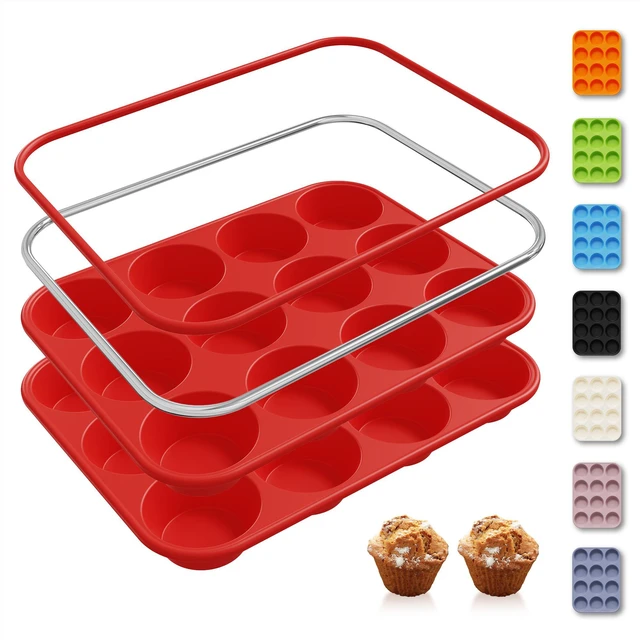 Main image of 2 Pack 12 Cups Silicone Muffin Pan with Metal Reinforced Frame Regular Size Silicone Molds Cupcake Cake Baking Pans Cookie Baking Chocoflan Cupcake Mold Nonstick Muffin Tin Home Baking Supplies