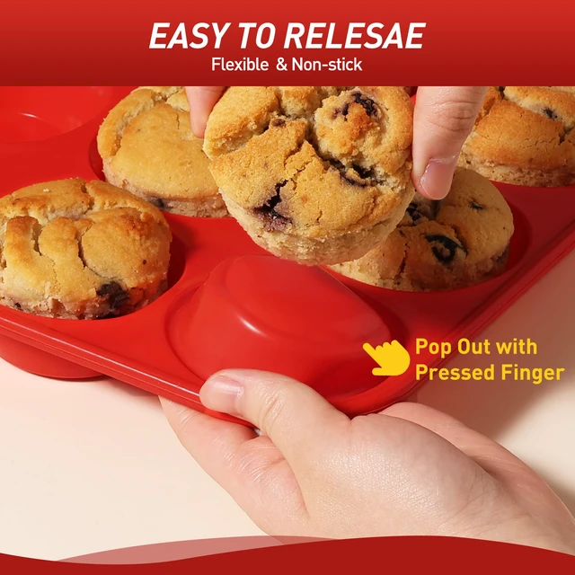 Alt view image 4 of 7 - 2 Pack 12 Cups Silicone Muffin Pan with Metal Reinforced Frame Regular Size Silicone Molds Cupcake Cake Baking Pans Cookie Baking Chocoflan Cupcake Mold Nonstick Muffin Tin Home Baking Supplies