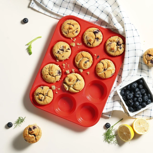 Alt view image 7 of 7 - 2 Pack 12 Cups Silicone Muffin Pan with Metal Reinforced Frame Regular Size Silicone Molds Cupcake Cake Baking Pans Cookie Baking Chocoflan Cupcake Mold Nonstick Muffin Tin Home Baking Supplies