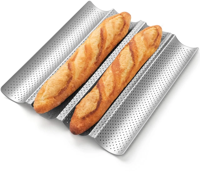 Main image of Baguette Bread Pan, Premium Nonstick Perforated Baguette Pan for French Bread Baking, 4 Loaves Baguette Baking Tray for Sourdough, Italian Bread, Perfect for Creating Crisp Golden-Brown Crust