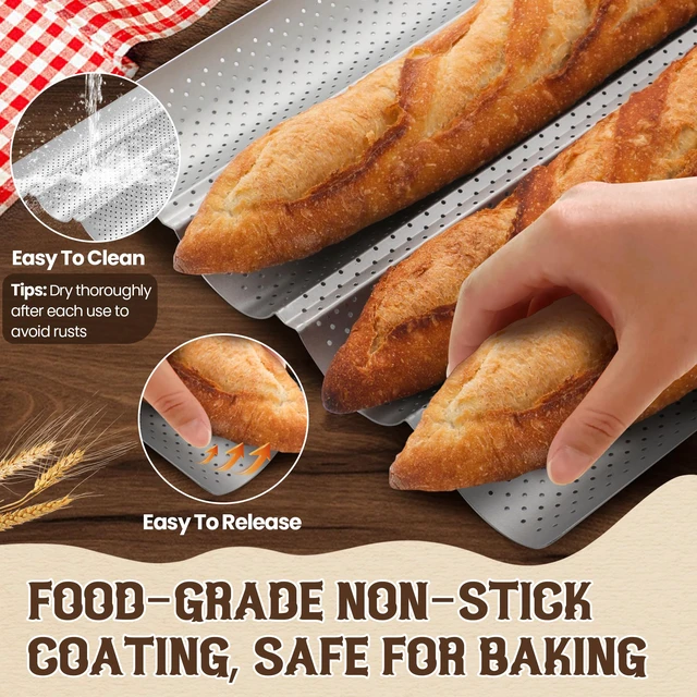 Alt view image 3 of 7 - Baguette Bread Pan, Premium Nonstick Perforated Baguette Pan for French Bread Baking, 4 Loaves Baguette Baking Tray for Sourdough, Italian Bread, Perfect for Creating Crisp Golden-Brown Crust