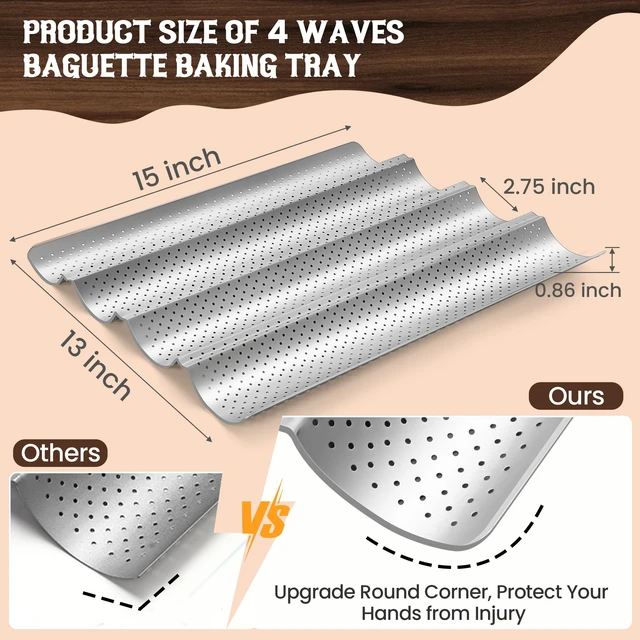 Alt view image 5 of 7 - Baguette Bread Pan, Premium Nonstick Perforated Baguette Pan for French Bread Baking, 4 Loaves Baguette Baking Tray for Sourdough, Italian Bread, Perfect for Creating Crisp Golden-Brown Crust