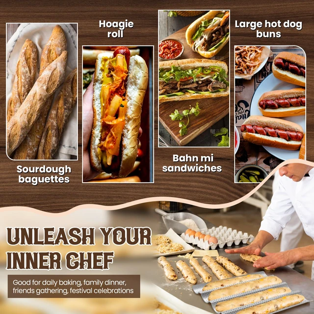 Alt view image 7 of 7 - Baguette Bread Pan, Premium Nonstick Perforated Baguette Pan for French Bread Baking, 4 Loaves Baguette Baking Tray for Sourdough, Italian Bread, Perfect for Creating Crisp Golden-Brown Crust