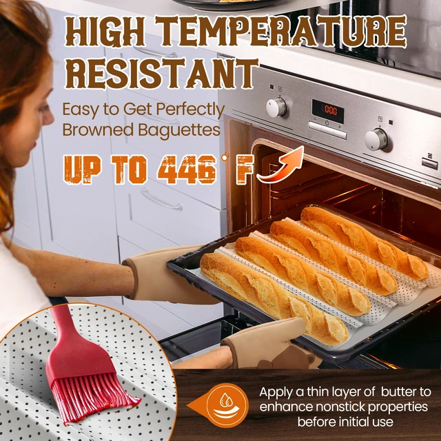 Alt view image 6 of 7 - Baguette Bread Pan, Premium Nonstick Perforated Baguette Pan for French Bread Baking, 4 Loaves Baguette Baking Tray for Sourdough, Italian Bread, Perfect for Creating Crisp Golden-Brown Crust