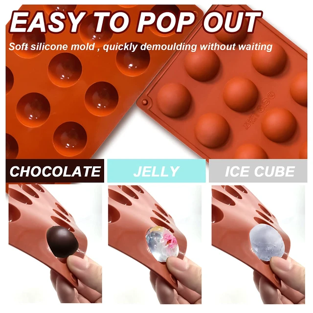 Alt view image 4 of 7 - Small 15-Cavity Semi Sphere Silicone Molds Non-Stick,2 Packs Half Sphere Silicone Baking Molds for Making Jelly, Chocolates and Cake