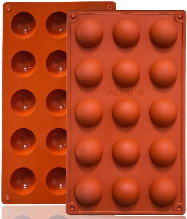 Main image of Small 15-Cavity Semi Sphere Silicone Molds Non-Stick,2 Packs Half Sphere Silicone Baking Molds for Making Jelly, Chocolates and Cake