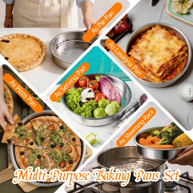 Alt view image 6 of 7 - 3PCS 8" Round Stainless Steel Even Heating Cake Pans for Baking | Stackable Design, Perfect for Layer Cakes Birthday Parties & Weddings, Dishwasher Safe, Ideal for Home Bakers