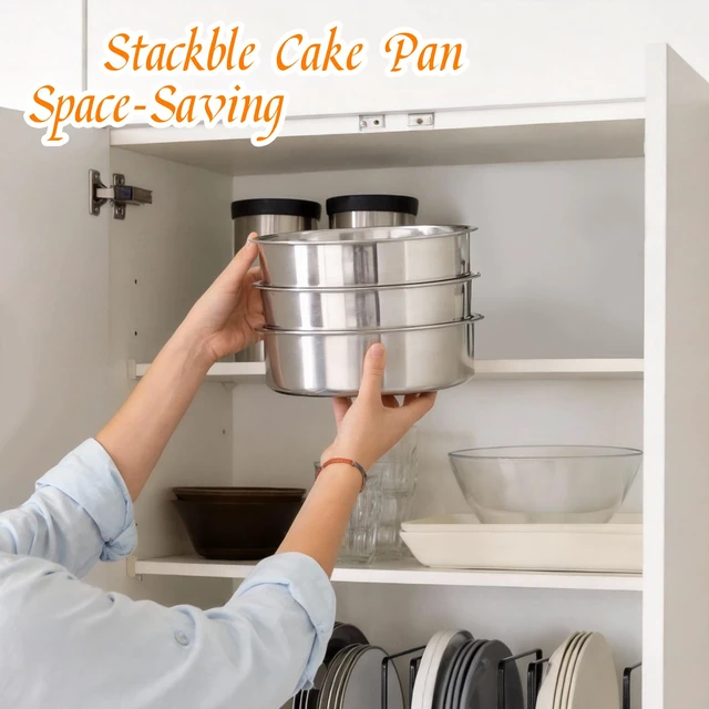Alt view image 7 of 7 - 3PCS 8" Round Stainless Steel Even Heating Cake Pans for Baking | Stackable Design, Perfect for Layer Cakes Birthday Parties & Weddings, Dishwasher Safe, Ideal for Home Bakers