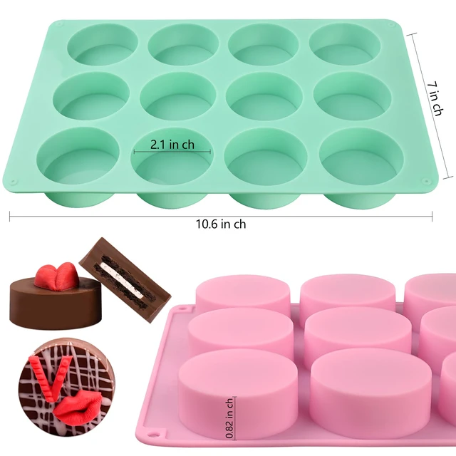 Alt view image 3 of 7 - Chocolate Cover Cookie Silicone Molds, New Size 12-Cavity Round Silicone Molds for Chocolate Cover, Cylinder Baking Mold for Candy Mini Cakes Jelly Baking2 Pack