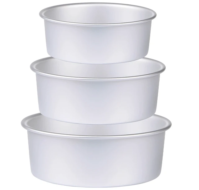 Main image of Round Cake Pan Set of 3 (6 x 3 inch/8 x 3 inch/10 x 3 inch), Aluminum Baking Pans for Layer Cakes, Heavy Duty Non-Stick, Evenly Baking Tools for Home Kitchen, Birthday Wedding Anniversary