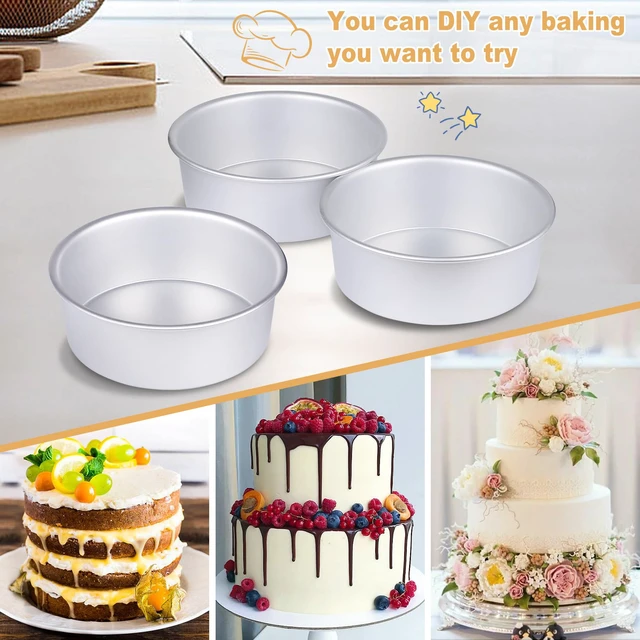 Alt view image 4 of 7 - Round Cake Pan Set of 3 (6 x 3 inch/8 x 3 inch/10 x 3 inch), Aluminum Baking Pans for Layer Cakes, Heavy Duty Non-Stick, Evenly Baking Tools for Home Kitchen, Birthday Wedding Anniversary