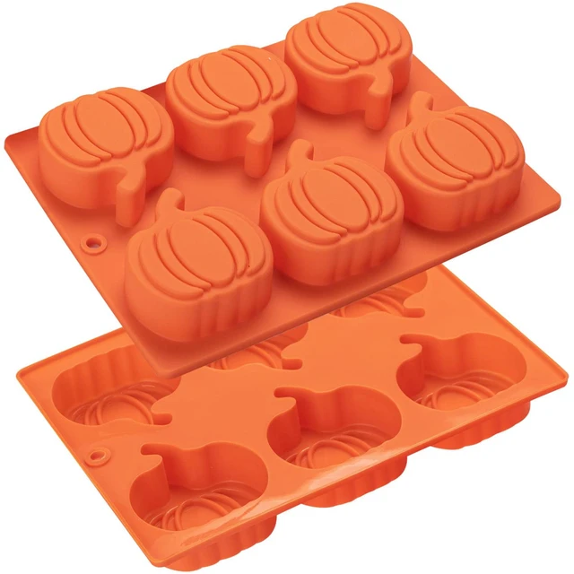 Main image of Silicone Pumpkin Molds, 2 Pack Pumpkin-Shaped Cake Molds Thanksgiving Cookie Molds Muffin Cupcake Pan Hot Chocolate Bomb Mold for Halloween Thanksgiving Fall Baking and Wax Melts Soap Making