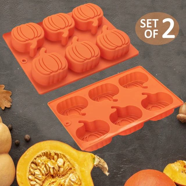 Alt view image 7 of 7 - Silicone Pumpkin Molds, 2 Pack Pumpkin-Shaped Cake Molds Thanksgiving Cookie Molds Muffin Cupcake Pan Hot Chocolate Bomb Mold for Halloween Thanksgiving Fall Baking and Wax Melts Soap Making
