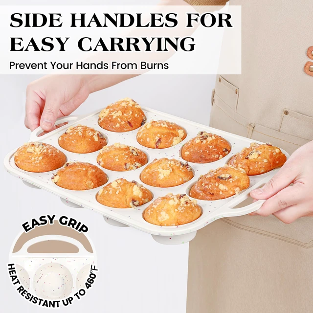 Alt view image 7 of 7 - 12+24 Cups Silicone Muffin Pans for Baking with Metal Frame | Regular and Mini Cupcake Pan, Nonstick Egg Bite Mold, with Handle, BPA Free, 2 Pcs, Cream