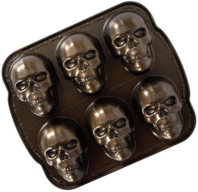 Main image of Halloween Bakeware, Haunted Skull Cakelet Pan, Bronze