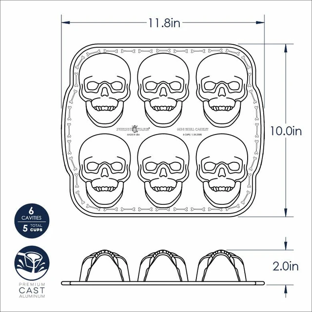 Alt view image 5 of 7 - Halloween Bakeware, Haunted Skull Cakelet Pan, Bronze