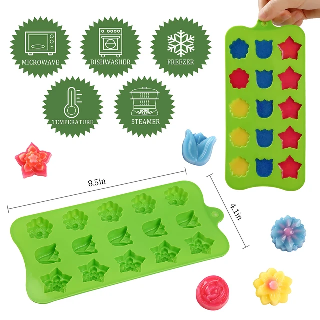 Alt view image 2 of 7 - Flower Shape Chocolate Candy Molds Set, 6Pcs | Heart, The stars, The rose, Flowers in Combination, 15 Cavity Silicone Baking Mold Ice Cube Tray