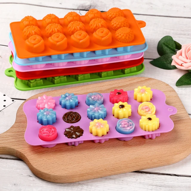 Alt view image 5 of 7 - Flower Shape Chocolate Candy Molds Set, 6Pcs | Heart, The stars, The rose, Flowers in Combination, 15 Cavity Silicone Baking Mold Ice Cube Tray