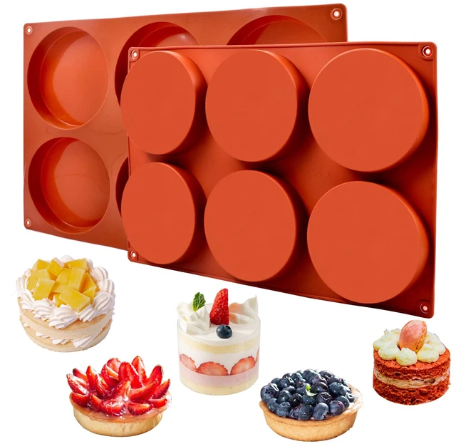 Main image of 2 Pack Large Silicone Molds for Baking/Non-Stick 4 inch 6-Cavity Round Silicone Baking Mold for Whoopie Pie Pan, Corn Bread, Candy, Eggs, Muffin, Soap