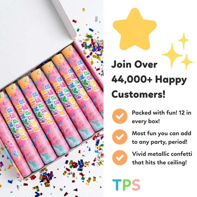 Alt view image 3 of 7 - Confetti Poppers Confetti Cannon | 12 Pack | Glitter Multicolor | Party Poppers for Graduation, Birthday, Wedding | Alternative to Fireworks Smoke Bombs | Launches 25 ft | 12 inch