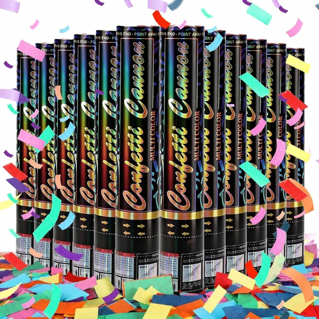Main image of Confetti Cannon 12 Pack 12 Inch Multicolor Confetti Poppers Biodegradable Paper Party Poppers Launcher Up to 20FT for Graduation, Birthday, Wedding, Christmas New Year & Celebrations