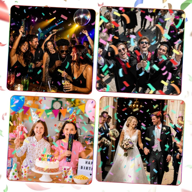 Alt view image 5 of 7 - Confetti Cannon 12 Pack 12 Inch Multicolor Confetti Poppers Biodegradable Paper Party Poppers Launcher Up to 20FT for Graduation, Birthday, Wedding, Christmas New Year & Celebrations