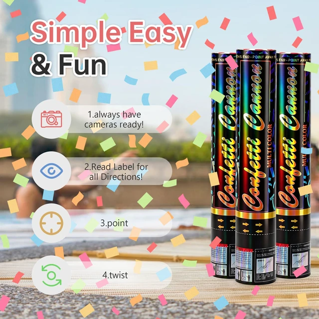 Alt view image 6 of 7 - Confetti Poppers Multicolor Confetti Cannon 2 Pack Multicolor Party Poppers Confetti 12 Inch Party Cannon Poppers for Wedding Birthday Graduation New Years Eve Party Decorations & Photo Props