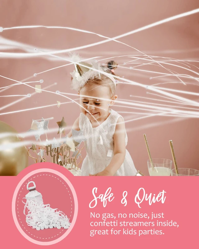 Alt view image 4 of 7 - No-Mess Streamer Poppers, White Hand-Throw Confetti, 10 Pack | Send off Streamers, Toss by Hand to Release 16.4Ft Length Paper, Easy Cleanup for Weddings, Birthdays and Parties