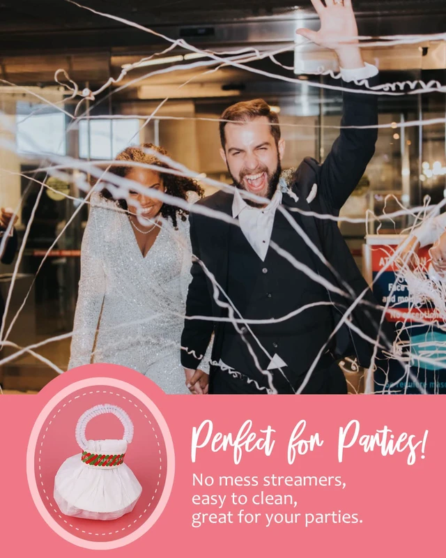 Alt view image 6 of 7 - No-Mess Streamer Poppers, White Hand-Throw Confetti, 10 Pack | Send off Streamers, Toss by Hand to Release 16.4Ft Length Paper, Easy Cleanup for Weddings, Birthdays and Parties