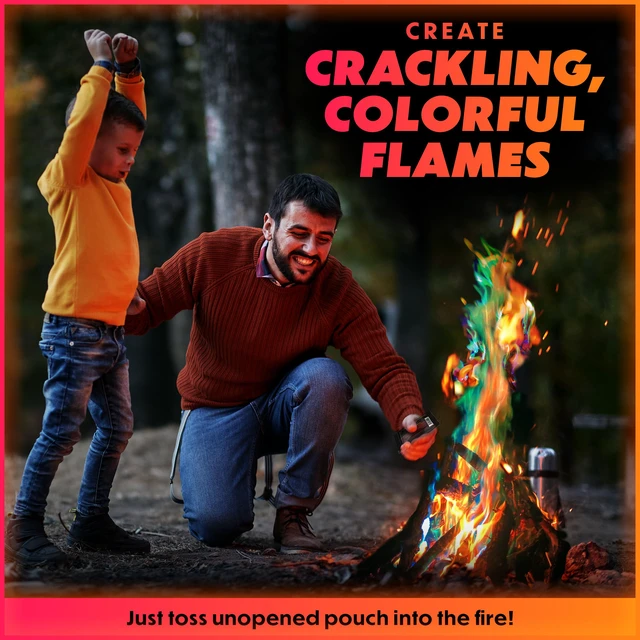Alt view image 2 of 7 - Fire Color Packets (25 Pack), Vibrant Multi-Color Fire for Fire Pits, Campfires, Bonfires & Fireplaces - Camping Essentials & Outdoor Party Accessories