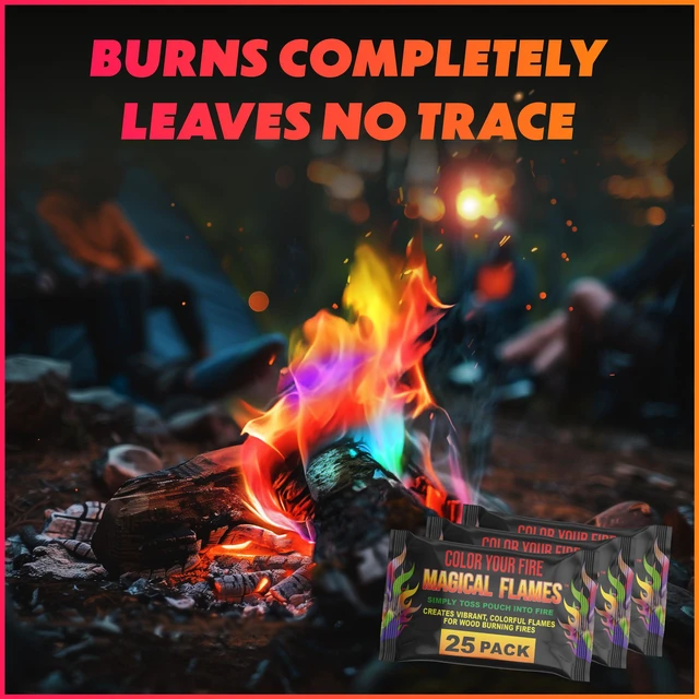 Alt view image 4 of 7 - Fire Color Packets (25 Pack), Vibrant Multi-Color Fire for Fire Pits, Campfires, Bonfires & Fireplaces - Camping Essentials & Outdoor Party Accessories