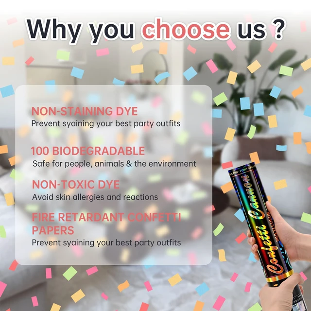 Alt view image 2 of 7 - Confetti Poppers Multicolor Confetti Cannon 2 Pack Multicolor Party Poppers Confetti 12 Inch Party Cannon Poppers for Wedding Birthday Graduation New Years Eve Party Decorations & Photo Props