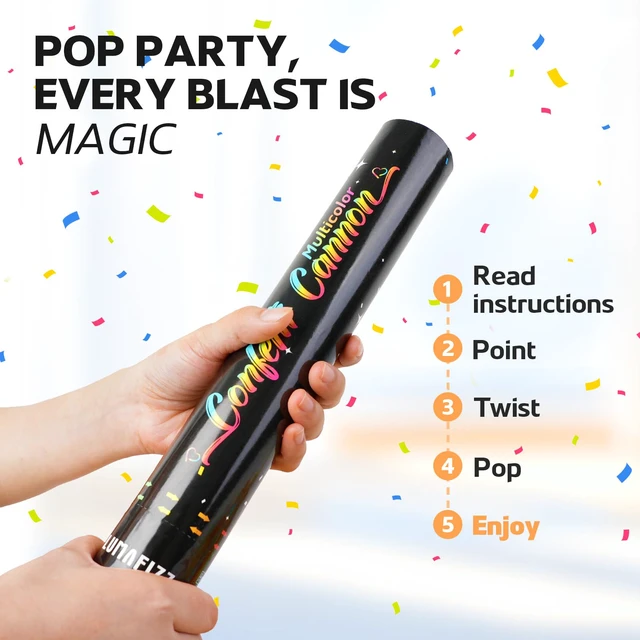Alt view image 5 of 7 - 12in Confetti Cannons 6pk,Multicolo Eco-Friendly Confetti Poppers | for PartyBirthdayChristmas EveWeddingNew Year Celebration
