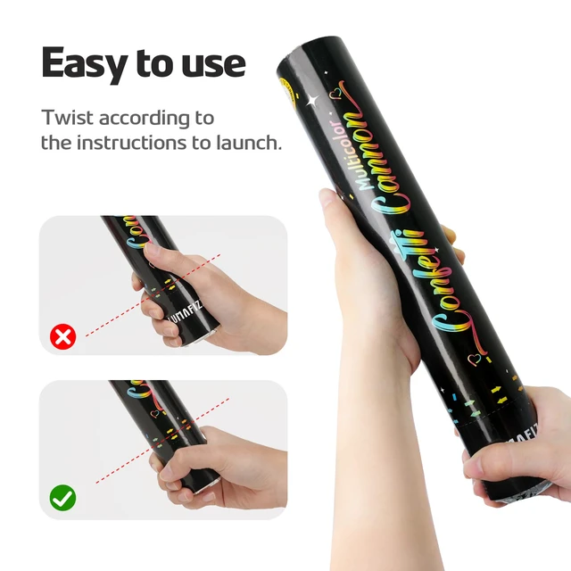 Alt view image 7 of 7 - 12in Confetti Cannons 6pk,Multicolo Eco-Friendly Confetti Poppers | for PartyBirthdayChristmas EveWeddingNew Year Celebration