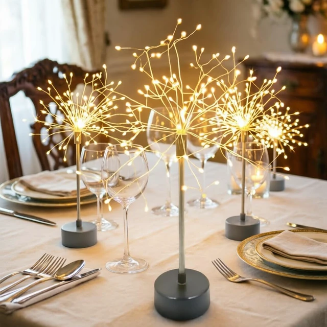 Alt view image 7 of 7 - Table Firework Light Mini Table Centerpiece Lights,120 LED Fairy Light Starburst Lighting Banquet Table Center Piece Decoration Light Up Star, Battery Operated, for Dinner Indoor Christmas Party Decor