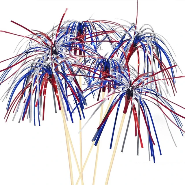 Main image of 100 Counts 6 Inch Firework Cocktail Picks Red White Blue Firework Party Picks Toothpicks Cupcake Toppers Drink Sticks for Fourth of July Independence Day Party Supplies