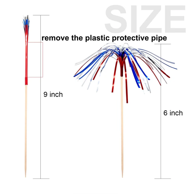 Alt view image 2 of 6 - 100 Counts 6 Inch Firework Cocktail Picks Red White Blue Firework Party Picks Toothpicks Cupcake Toppers Drink Sticks for Fourth of July Independence Day Party Supplies