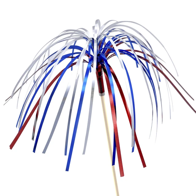 Alt view image 3 of 6 - 100 Counts 6 Inch Firework Cocktail Picks Red White Blue Firework Party Picks Toothpicks Cupcake Toppers Drink Sticks for Fourth of July Independence Day Party Supplies