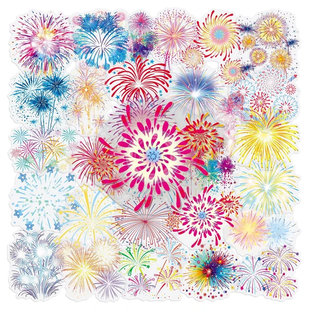 Alt view image 3 of 7 - 50PCS Firework Stickers, Waterproof Clear PET Transparent Colorful Firework Decals for Laptop, Skateboard, Phone Case, Luggage - Festival Celebration Decor for Teens, Adults, Boys, Girls