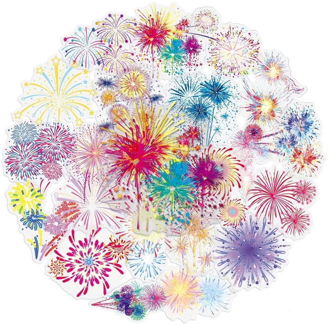 Alt view image 2 of 7 - 50PCS Firework Stickers, Waterproof Clear PET Transparent Colorful Firework Decals for Laptop, Skateboard, Phone Case, Luggage - Festival Celebration Decor for Teens, Adults, Boys, Girls