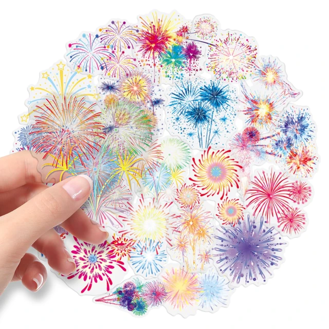 Alt view image 4 of 7 - 50PCS Firework Stickers, Waterproof Clear PET Transparent Colorful Firework Decals for Laptop, Skateboard, Phone Case, Luggage - Festival Celebration Decor for Teens, Adults, Boys, Girls